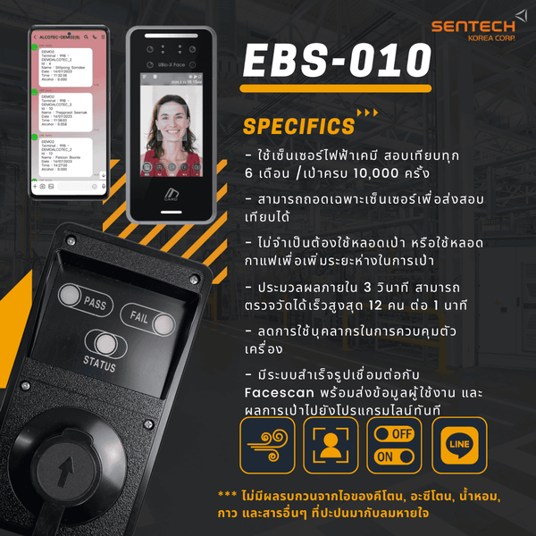 EBS-010 เครื่องตรวจวัดปริมาณแอลกอฮอล์แบบติดตั้งระบบทางเข้า-ออก