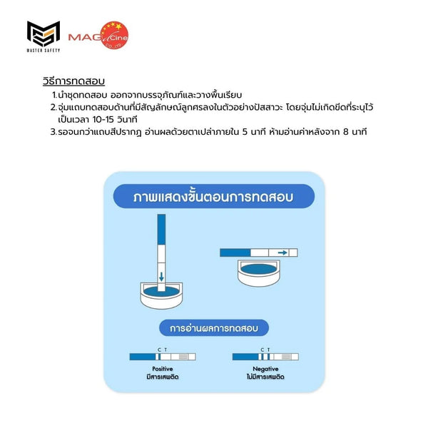 ชุดตรวจสารเสพติดเมทแอมเฟตามีน ยาบ้า ไอซ์ ชนิดจุ่มยี่ห้อ MAGTest 1 กล่อง บรรจุ 50 ชุด